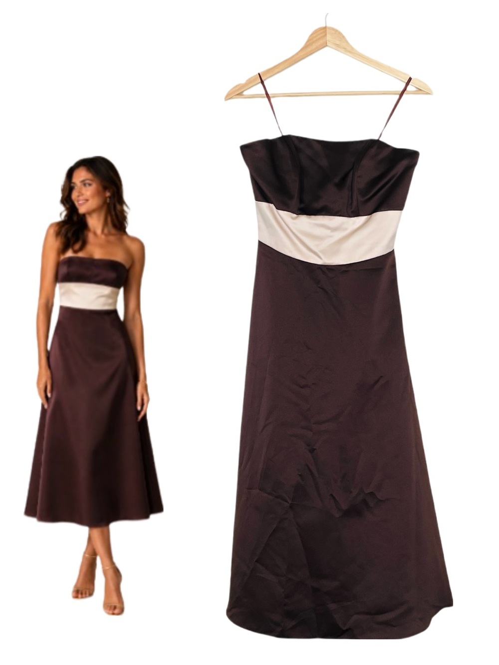 Mori Lee Strapless A-line Dress Tea Length Brown and Tan Size 8